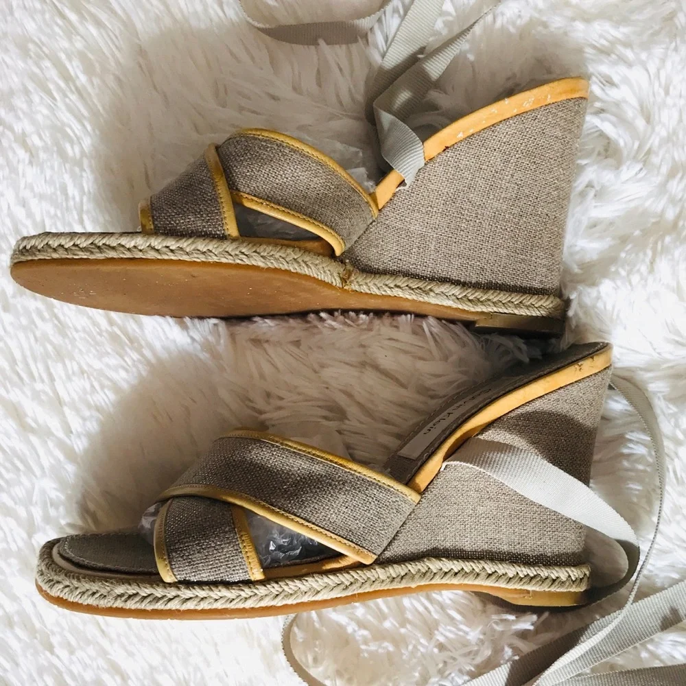 Calvin Klein Sandals Wrap Gladiator Wedge Platform Espadrille Tan Sz 6.5 Boho